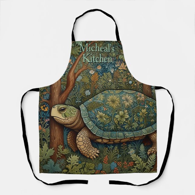 Vintage turtle bohemian boho woodland personalize apron (Front)