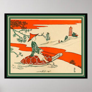 Vintage Turtle, Chinese Boy Riding Turtle (copy) Poster