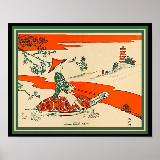 Vintage Turtle, Chinese Boy Riding Turtle (copy) Poster (Front)