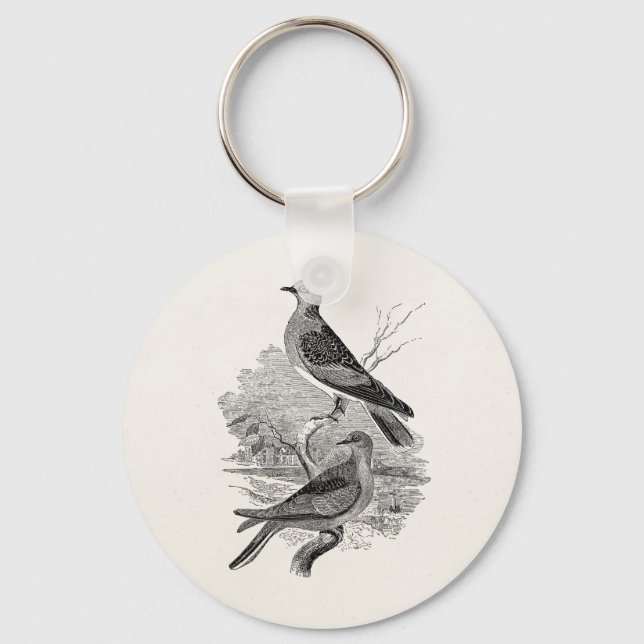 Vintage Turtle Doves Bird Personalized Dove Birds Keychain (Front)