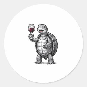 Vintage Turtle Holding Wine Glass Shirt Design_1 Classic Round Sticker