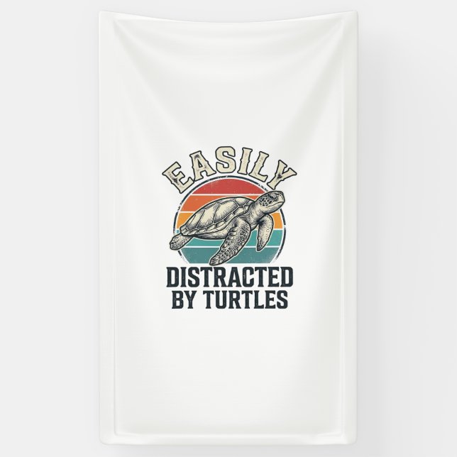Vintage Turtle Lover Easily Distracted by Turtles  Banner (Vertical)