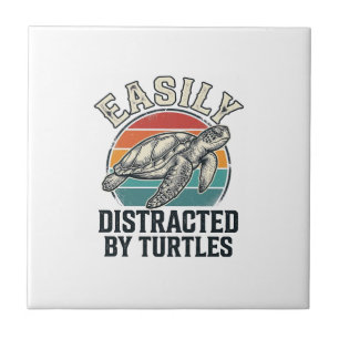 Vintage Turtle Lover Easily Distracted by Turtles Tile
