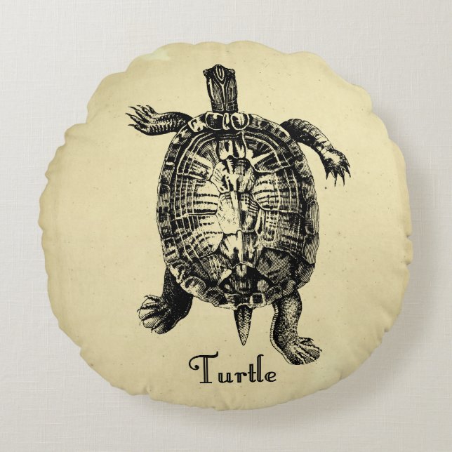 VINTAGE TURTLE ROUND PILLOW (Front)