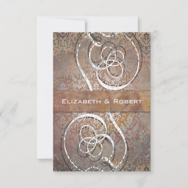 Vintage Tuscan Damask Elegant RSVP Cards (Front)