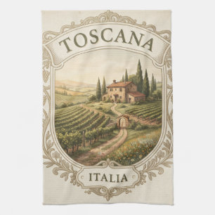 Vintage Tuscan Vineyard Label Design Kitchen Towel