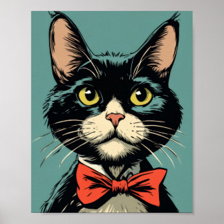 Vintage tuxedo cat art poster