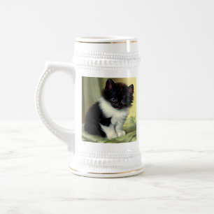 Vintage Tuxedo Kitten Illustration Beer Stein