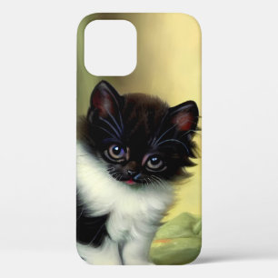 Vintage Tuxedo Kitten Illustration iPhone 12 Case