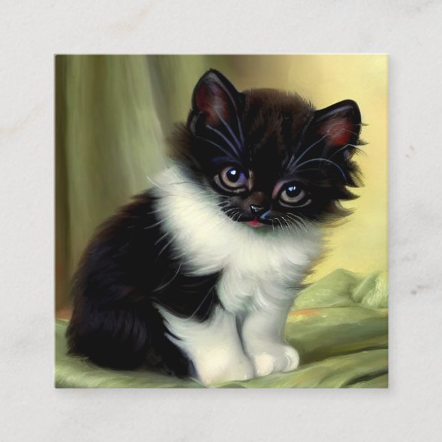 Vintage Tuxedo Kitten Illustration Enclosure Card (Front)