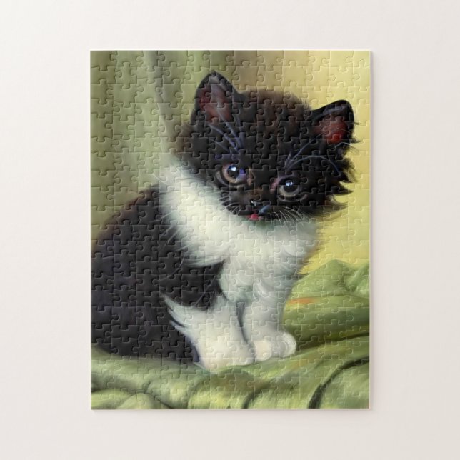 Vintage Tuxedo Kitten Illustration Jigsaw Puzzle (Vertical)