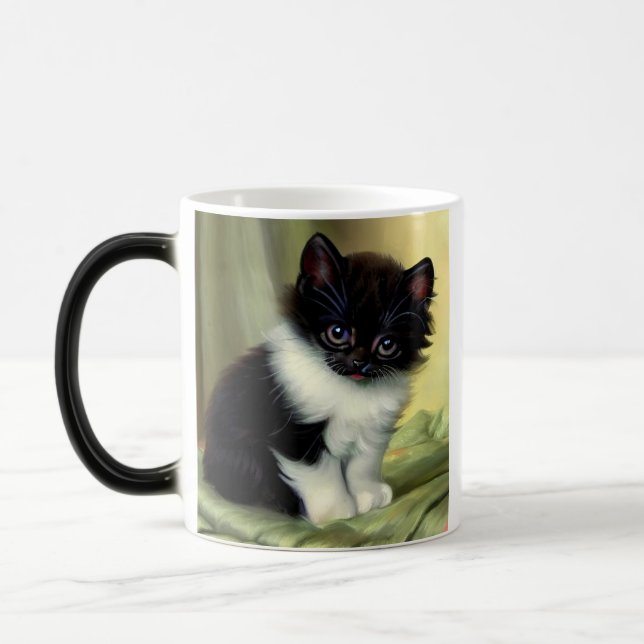 Vintage Tuxedo Kitten Illustration Magic Mug (Left)