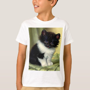 Vintage Tuxedo Kitten Illustration T-Shirt