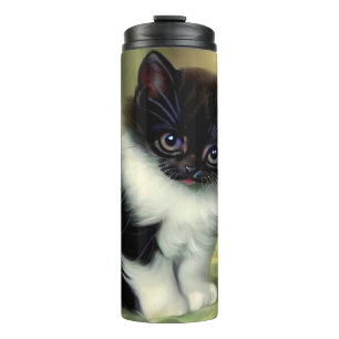 Vintage Tuxedo Kitten Illustration Thermal Tumbler