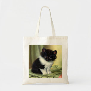 Vintage Tuxedo Kitten Illustration Tote Bag