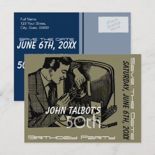 Vintage TV repairer 50th Birthday Save the Date Announcement Postcard