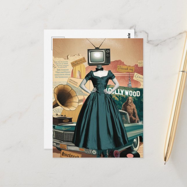 Vintage TV Woman Postcard (Front/Back In Situ)