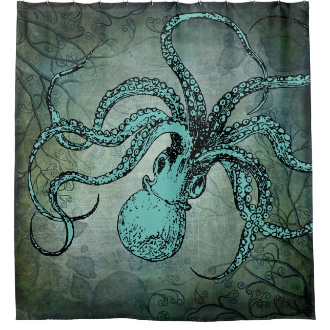 Vintage Twisty Octopus (aqua) (Front)