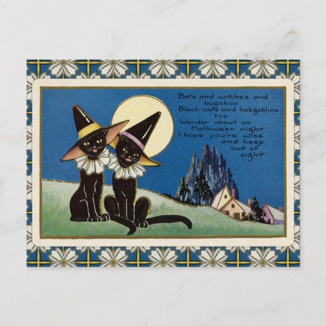 Vintage Two Black Cats Halloween Postcard (Front)