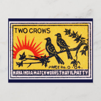 Vintage Two Crows Match Label Postcard