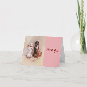 Vintage - Two Dogs with Roses Thank You Card