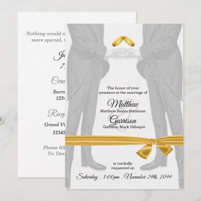 Vintage Two Grooms Gay Wedding Invitation (Front/Back)