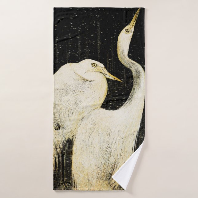 Vintage Two white egrets Illustration Bath Towel Set (Bath Towel)