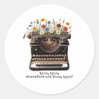 Vintage Typewriter and Wildflowers Round Sticker