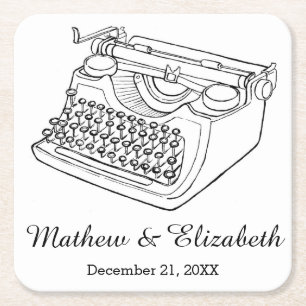 Vintage Typewriter Custom Wedding Square Paper Coaster