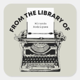 Vintage Typewriter From The Library Of Bookplate Square Sticker