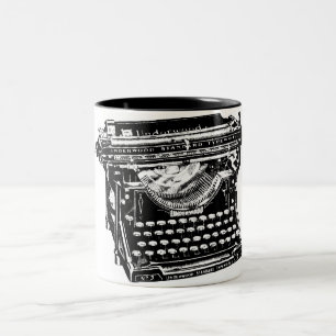 Vintage Typewriter Illustration Two-Tone Coffee Mug