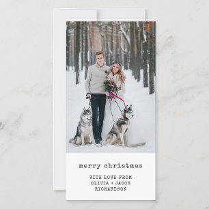 Vintage Typewriter Text with Red Plaid and Photo Holiday Card
