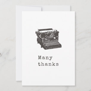 Vintage Typewriter Thank You Card, Many Thanks Card