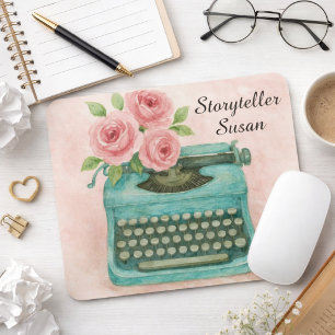 Vintage Typewriter Watercolor Pink  Mouse Pad