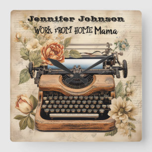Vintage Typewriter Work From Home Mom Wall Clock
