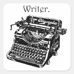 Vintage Typewriter Writer Ink Drawing Sketch Square Sticker