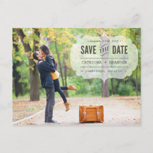 Vintage Typewritten Label Save the Date Postcard