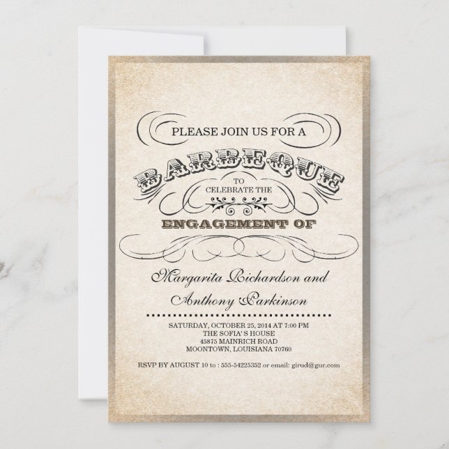 vintage typographie unique invitations barbecue (Devant)