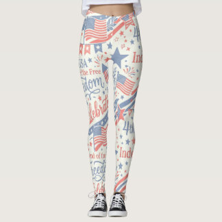 Vintage Typography 4th of July Freedom Leggings