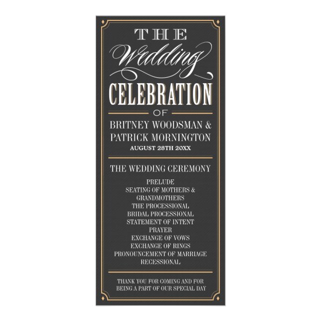 Vintage Typography Art Deco Wedding Programs (Front)