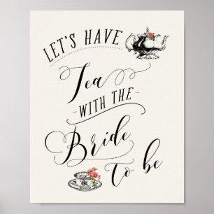 Vintage Typography Bridal Shower Tea Party Sign