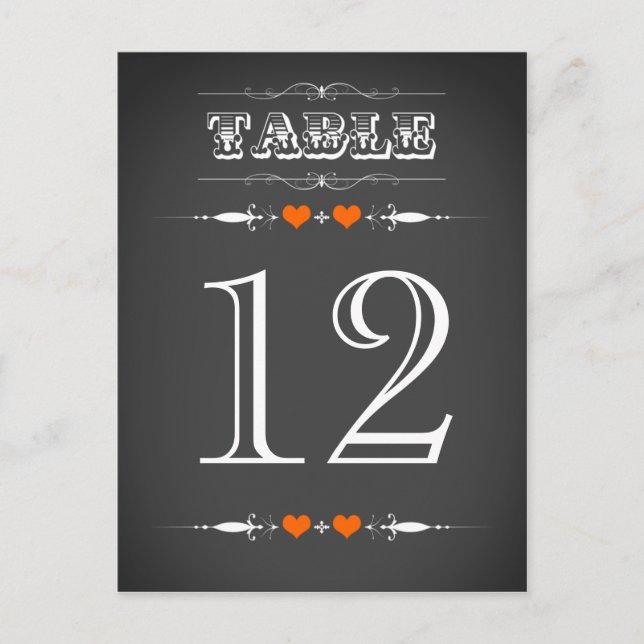 Vintage Typography Chalkboard Table Number Card (Front)
