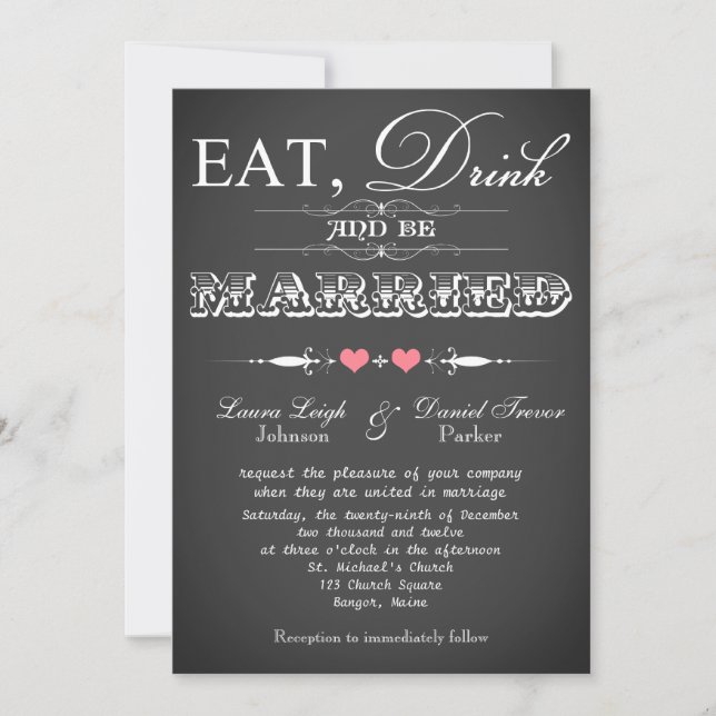 Vintage Typography Chalkboard Wedding Invite 7 (Front)