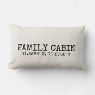 Vintage typography custom coordinates off white lumbar pillow