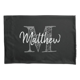 Vintage typography custom name monogram black pillowcase