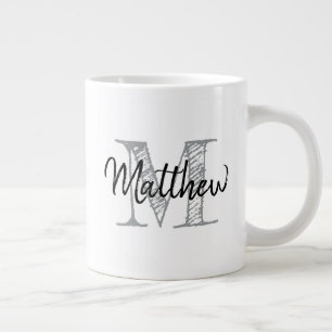Vintage typography hand lettering monogram huge large coffee mug