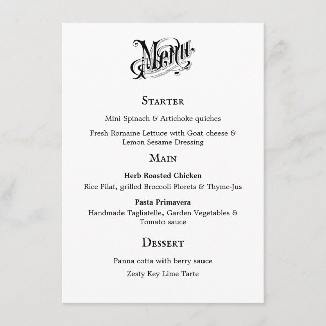 Vintage Typography Menu card (Front)