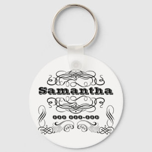 Vintage typography name swirl keychain