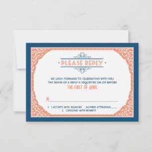 Vintage Typography Navy Blue Coral Wedding RSVP