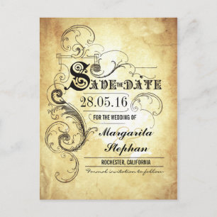 Vintage typography old save the date postcards